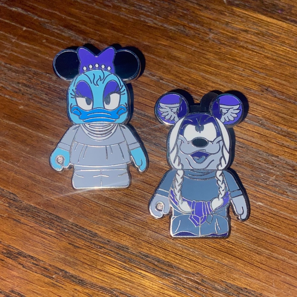 disney blue + silver character collectible pins - set of 2